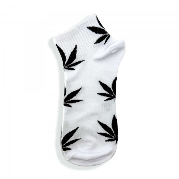 Chaussettes blanches avec feuilles de cannabis noires