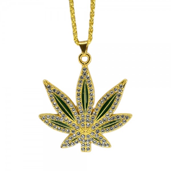 Collier Pendentif Feuille de Cannabis Doré