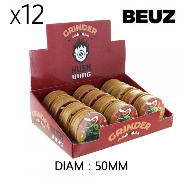 Boîte de 12 Grinders en chanvre Beuz Buds biodégradable marron 50mm